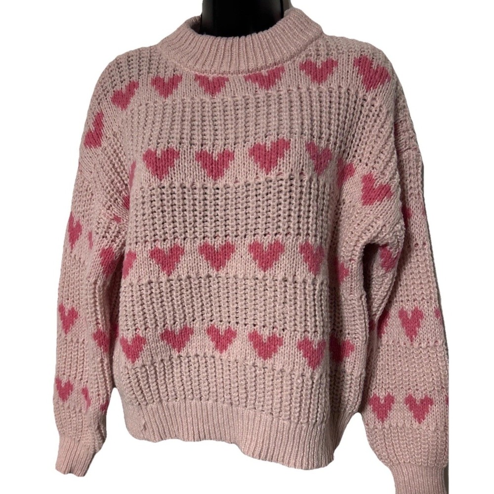 MAJOR  LABEL GROUP Medium Pink‎ Heart Oversized Sweater